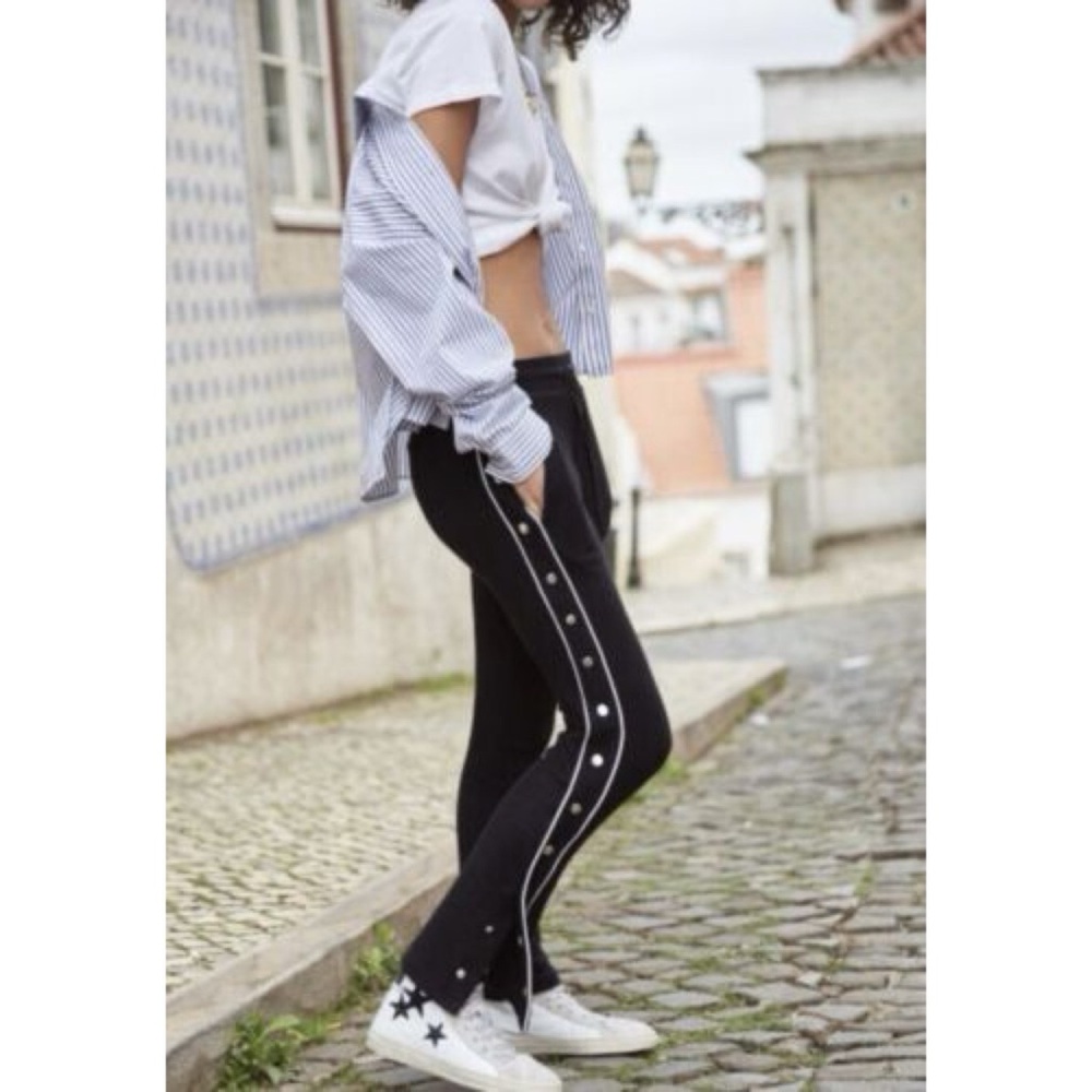 Kooples X Sport Piped Side-Snap Drawstring Track Pants Activewear Casual Sz 2